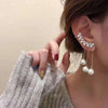 Korean Zircon Studded Earcuff with Pearl Tassel Long Earringsn
