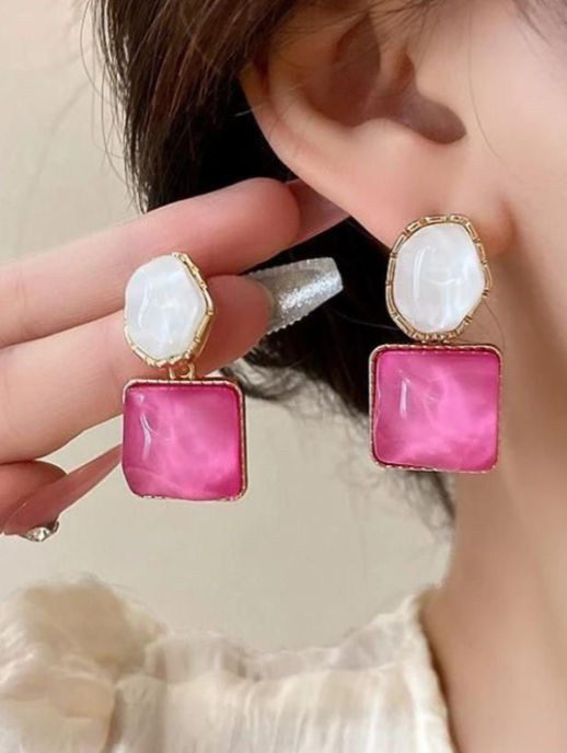 Rhodium Plated Artificial Stones Studded Contemporary Drop Earrings