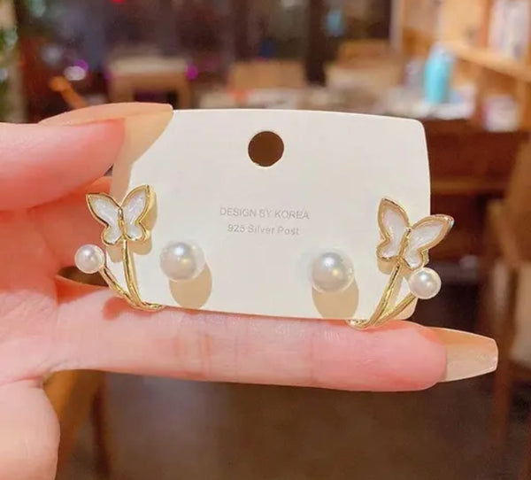 Pretty Enamelled Butterfly Studs