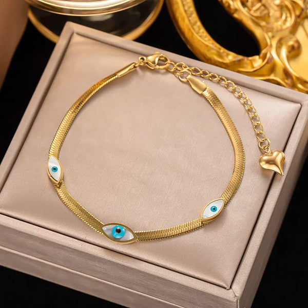 Anti-Tarnish Gold-Plated Evil Eye Bracelet