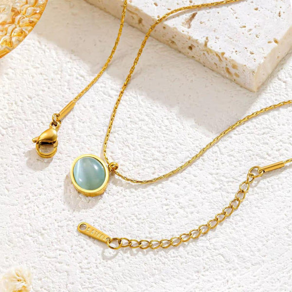 Anti-Tarnish Gold-Plated Aqua Stone Pendant Necklace