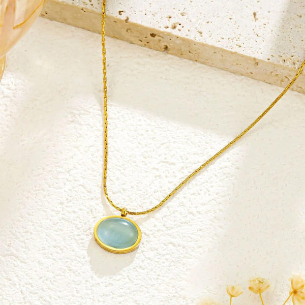 Anti-Tarnish Gold-Plated Aqua Stone Pendant Necklace