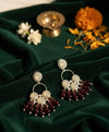 Oxidised Silver Red Beaded Statement Jhumka Earrings
