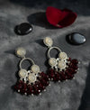 Oxidised Silver Red Beaded Statement Jhumka Earrings