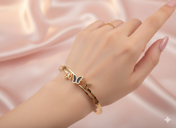 Anti-Tarnish Gold-Plated Butterfly Bangle
