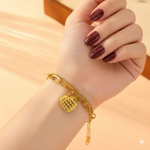 Anti-Tarnish Gold-Plated Heart Charm Bracelet