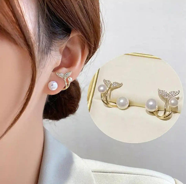 Fish Tail Korean Earrings For Women&Girls. Cubic Zirconia Alloy Stud Earring