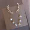 Korean Zircon Studded Earcuff with Pearl Tassel Long Earringsn