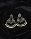 Oxidized Silver Blue Stone Jhumka Earrings